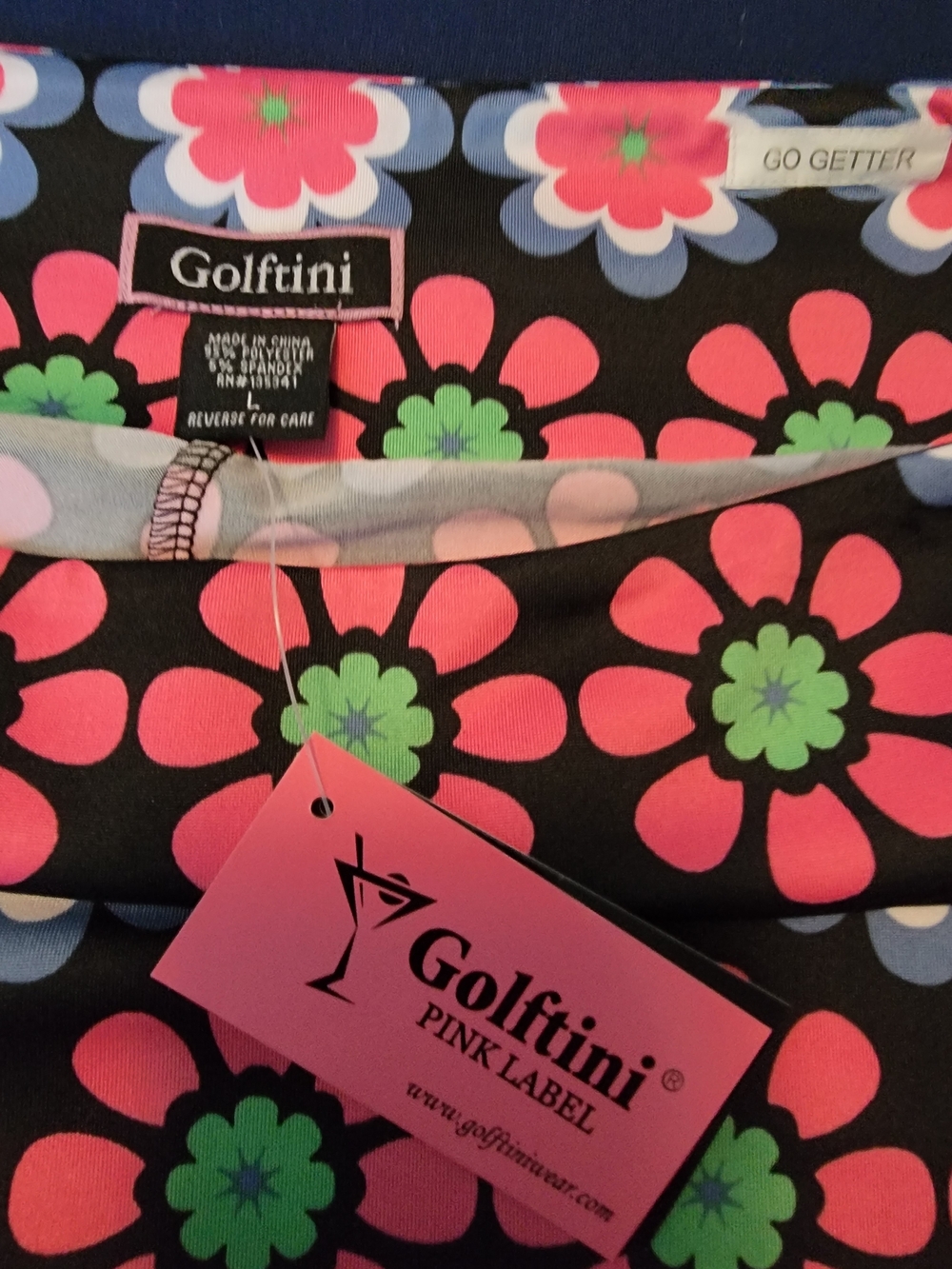 Golftini Pink Label Floral Golf Skort - Black with Pink & Green Flowers